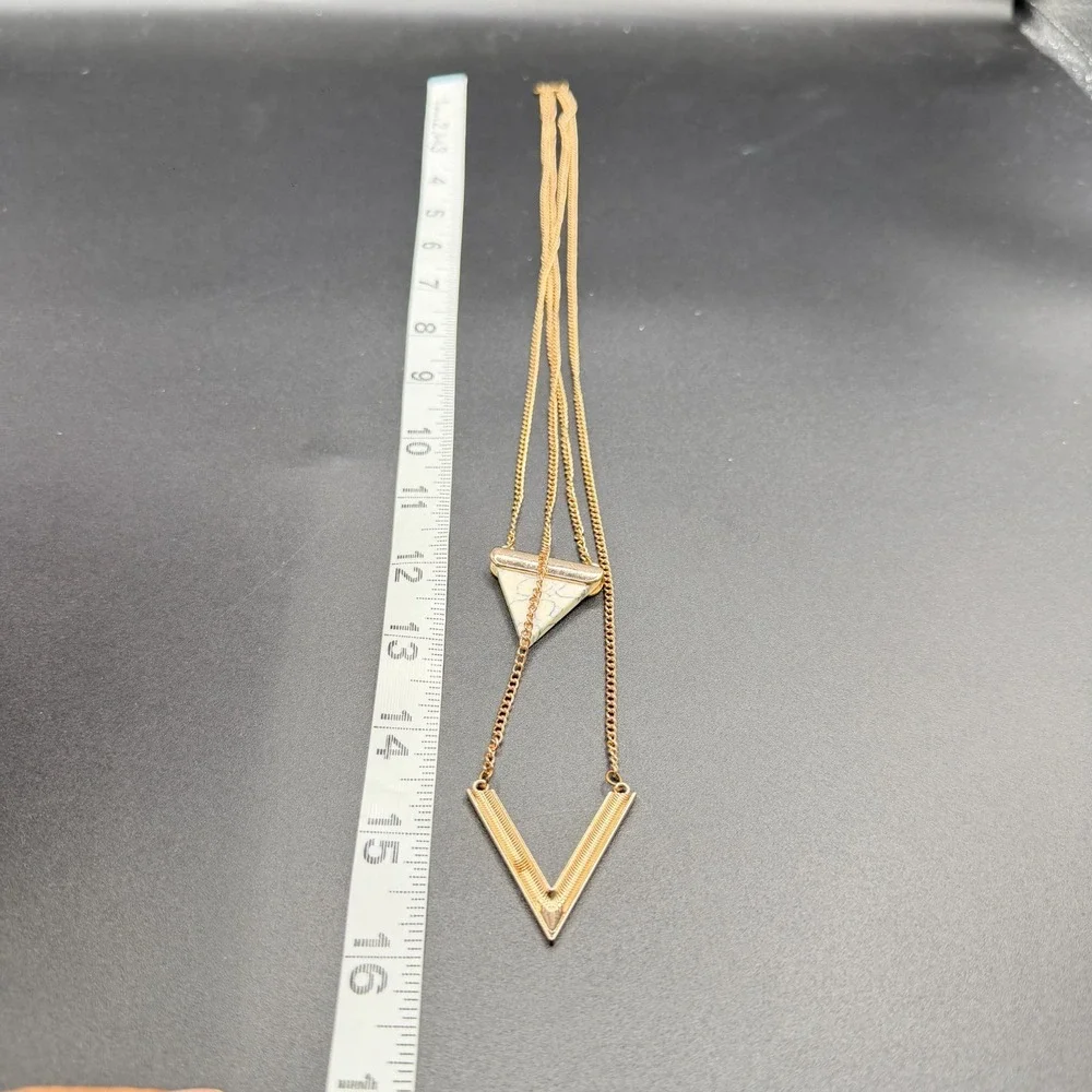 Rose Gold Tone Layered Necklace White Stone Triangle V Pendant Boho Statement